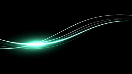 Poster - Green glowing shiny lines effect vector background with luminous white speed lines, light glowing trails, fire path tracer, and incandescence curve twirls creating dynamic vibrant energy and motion