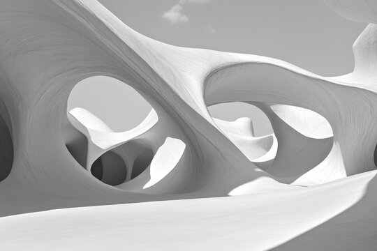 Abstract architectural forms in grayscale.