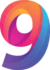 Aufkleber - A vibrant and colorful number nine on a clean white background design