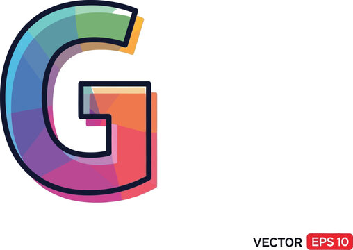 A colorful letter g with a black outline on a plain white background