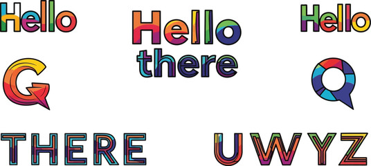 Aufkleber - Colorful lettering and shapes with hello there g q and uwyz on white background