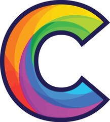Aufkleber - A colorful letter c with rainbow gradient and dark blue outline design