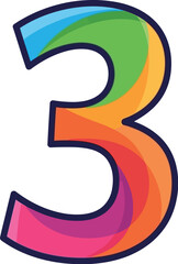 Aufkleber - A colorful number three with a dark outline on a white background