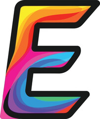 Aufkleber - A vibrant letter e with multicolored gradient and black outline on white