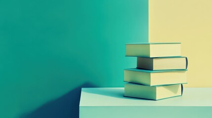 Fototapete - Stacked books on a pastel colored surface.