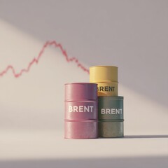 Aufkleber - Premium Professional Stock Image of Brent Crude Oil Barrels with Downward Price Trend Chart for Modern Business and Economic Market Analysis