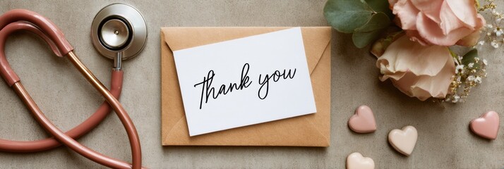 Aufkleber - Premium Healthcare Thank You Nurses Note with Stethoscope and Heart Shapes Authentic Medical Appreciation for Modern Professional Social Media Campaigns