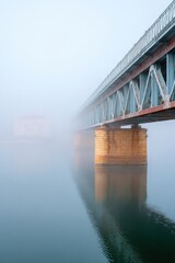 Aufkleber - Modern Urban Iron Railway Bridge in Misty Morning Calm Premium Travel and Architecture Content for Inspiring Marketing and Social Media Campaigns