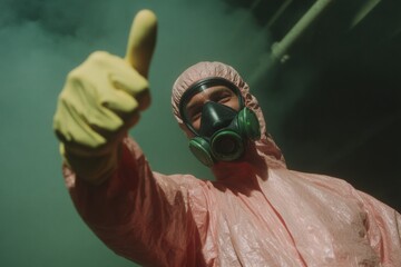 Poster - Professional Industrial Safety Worker in Protective Gear Giving Thumbs Up Gesture Authentic Confidence for Workplace Safety and Compliance Campaigns