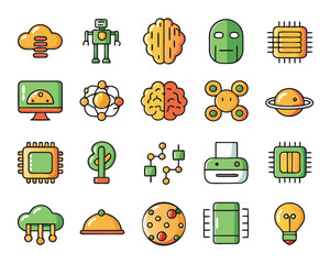 Poster - Comprehensive collection of artificial intelligence themed symbols featuring forty distinct graphic elements for digital and print applications presented in a versatile format