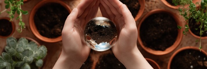 Aufkleber - Modern Authentic Citizen Science Concept with Hands Holding Holographic Sphere Premium Community Engagement Visual for Social Media Marketing