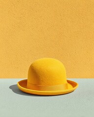 Poster - Premium Professional Yellow Bowler Hat with Smooth Felt Texture Timeless Classic Style for Modern Business Marketing and Corporate Branding Campaigns