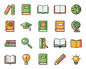 Aufkleber - Comprehensive collection of educational symbols for study reading and learning featuring classic book designs in a versatile graphic format
