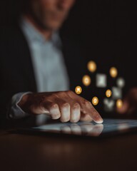 Poster - Professional Businessman Using Digital Touchscreen for Secure Online Identity Verification Modern Government Technology for Corporate Marketing and Tech Innovation