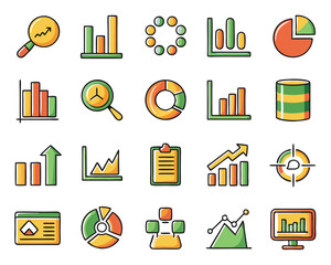 Poster - Comprehensive collection of business analytics and key performance indicators symbols for data driven insights and strategic planning presentations