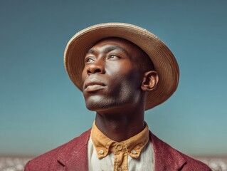 Aufkleber - Authentic Historical Portrait of Young African-American Man in Work Clothes and Hat Premium Educational Content for Heritage Marketing and Social Media Campaigns
