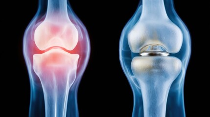 Poster - Professional High-Quality Dual X-Ray Views of Total Knee Replacement Showing Modern Metallic Prosthetic Joint for Healthcare Education and Medical Marketing