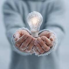 Poster - Modern Businessman Holding Glowing Light Bulb with Digital Network Premium Financial Innovation for Young Professionals Marketing and Advertising Campaigns