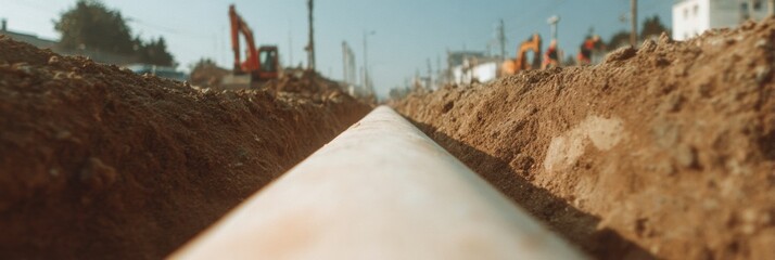 Poster - Modern High-Quality Underground Fiber Optic Cable Installation in Urban Street Authentic Construction Network Expansion for Professional Marketing and Advertising