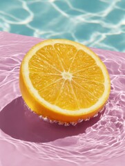 Aufkleber - Fresh Citrus Slice Floating in Pool Water Premium Summer Refreshment Concept for Healthy Hydration Marketing Content