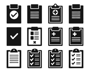 Poster - Clean outline symbol representing a medical document or patient record on a clipboard suitable for healthcare applications and digital interfaces