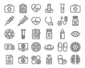 Poster - Clean outline graphic representing a medical document form on a clipboard suitable for healthcare applications and patient record keeping interfaces