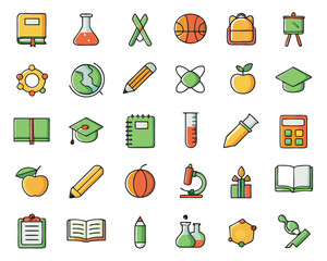 Aufkleber - Comprehensive collection of forty distinct educational and learning themed graphic elements presented in a clean modern outline style suitable for diverse digital applications and interfaces