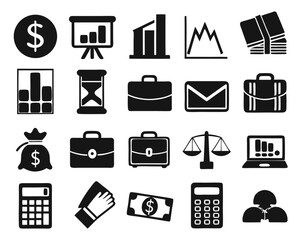 Poster - Comprehensive collection of fifty distinct business and financial concepts rendered as clean modern line art outlines for versatile professional applications