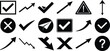 © MDBillal - Flat icons set with check marks arrows paper plane x cross warning and question signs in bold ui design on white