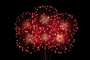 Poster - Red fireworks exploding against a black background, creating a festive and celebratory atmosphere