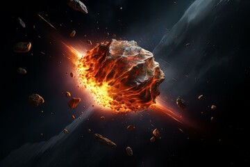 Wall Mural - Asteroid entering planet's atmosphere, burning and creating debris