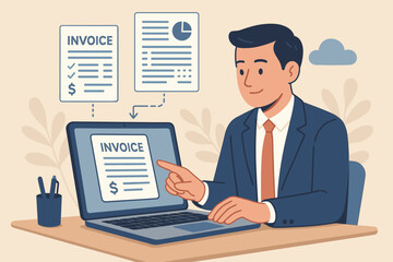 Poster - E-invoice and online digital statements concept. Businessman working with electronic bill and digital invoice management system on computer for online payment, budget and finance.