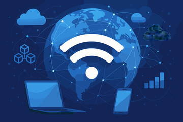 Aufkleber - global wireless technology network concept. wifi internet connectivity, high-speed communication, bl