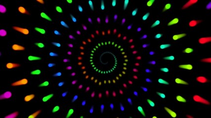 Wall Mural - Abstract psychedelic rainbow colorful lights radiating from the center, creating spiral geometric pattern and dynamic visual optical illusion effect. Loop animation, seamless endless footage.