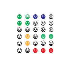Poster - Collection of colorful and monochrome emoji faces on white background