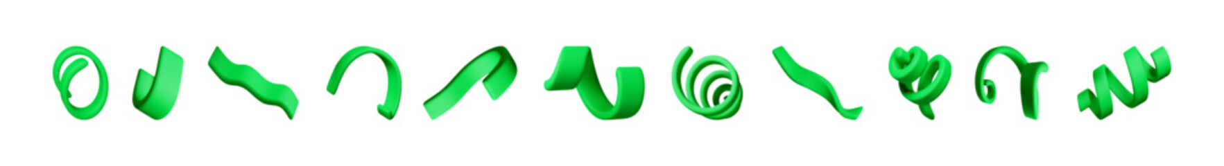 Aufkleber - Set of green 3d abstract shapes and curly objects. Minimalistic modern design element. Digital art render.