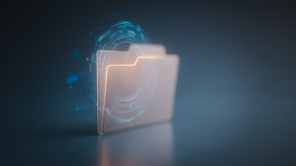 Fototapete - Digital Folder with glowing effects: Capturing a glowing digital folder, radiating with vibrant energy, signifying data storage, cloud technology, and futuristic innovation.