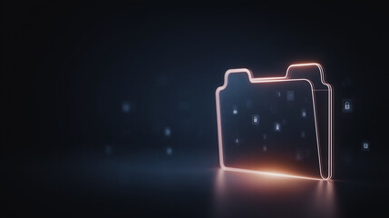 Fototapete - Data Folder Brilliance: A glowing data folder graphic, radiating with digital energy, floats against a dark backdrop, emphasizing information storage and organization.