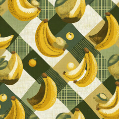 Poster - Vibrant Seamless Abstract Pattern Featuring Banana and Bamboo Motifs on Textured Background