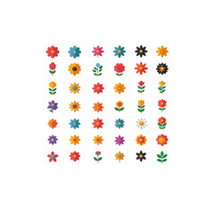 Aufkleber - Assorted floral icons arranged in a grid pattern on white background