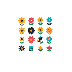 Poster - A collection of sixteen colorful floral designs on a white background