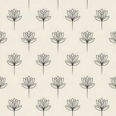 Poster - Abstract Seamless Pattern Featuring Outline of Flower and Leaf on Cream Background for Modern Design Projects