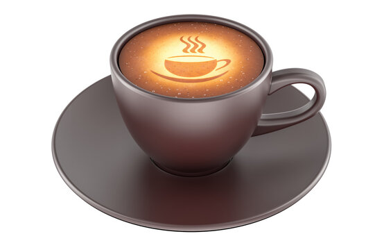 Coffee cup with latte art. 3D rendering isolated on transparent background