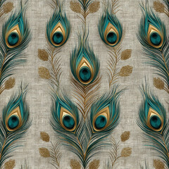 Poster - Elegant Abstract Peacock Feather Pattern with Vivid Eyes on a Subtle Textured Background