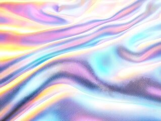 Poster - Iridescent Fabric Surface with Soft Waves and Shimmering Colors in Dreamy Pastel Hues of Blue, Pink, and Yellow