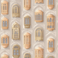 Poster - Seamless Pattern of Arched Mughal Windows and Jharokhas in Warm Tones and Elegant Detailing