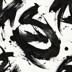 Poster - Bold Black Ink Brush Strokes Pattern with Seamless Design Ideal for Textiles and Creative Backgrounds