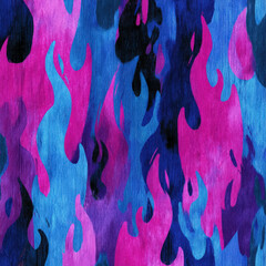 Poster - Bold Kanok Seamless Pattern of Expressive Flames in Vivid Blue and Pink for Creative Design Projects