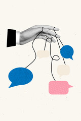 Aufkleber - Poster sketch image artwork photo collage of huge hand finger hold rope message chat social media communication quote sticker comment talk
