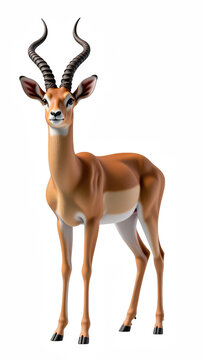 Realistic illustration of antelope with curved horns, standing confidently. animal features smooth coat with shades of brown and white